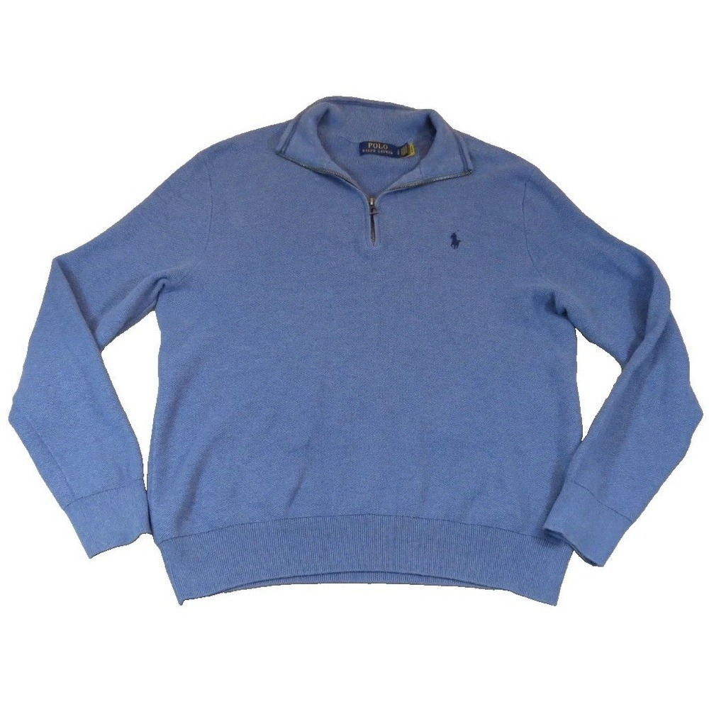 Polo Ralph Lauren Sweater Mens Large L Blue 1/4 Zip Pullover Cotton French Rib